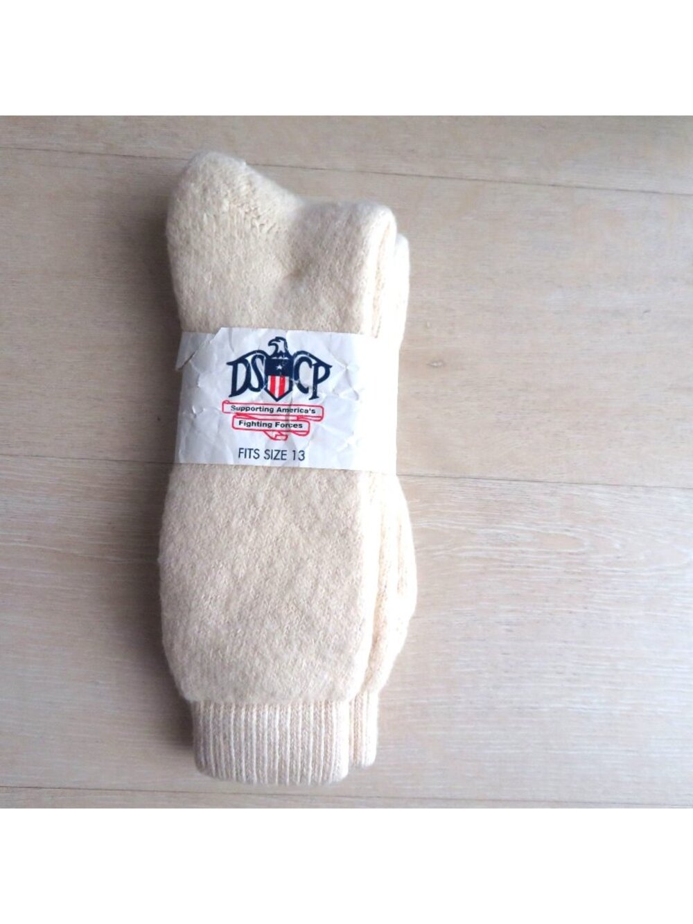 Vintage DSCP Wool Blend Socks Size 13 Beige Military Issue Made in USA 2 Pair